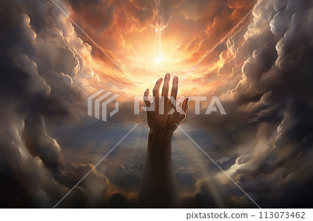 big hand in the sky among the clouds 113073462