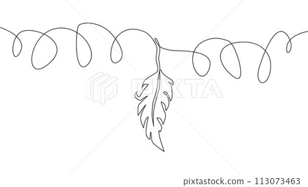 Self-drawing of continuous drawing of one line of an isolated object feather 113073463