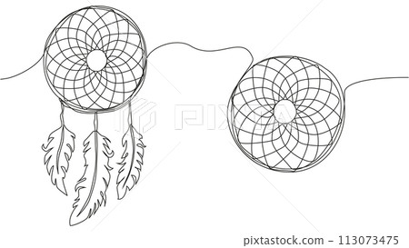Self draw continuous line dream catcher mystery symbol 113073475