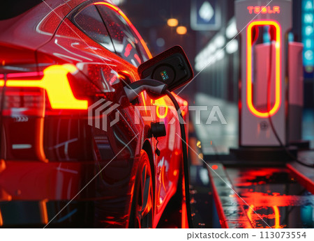 electric vehicle connected to charge station 113073554