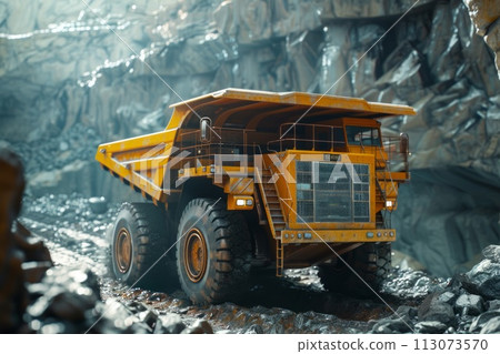 mining dump truck in a quarry, granite mining 113073570