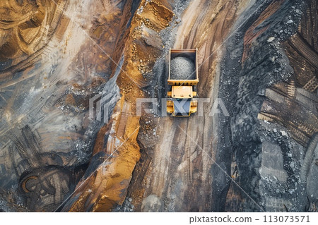 mining dump truck in a quarry, granite mining 113073571