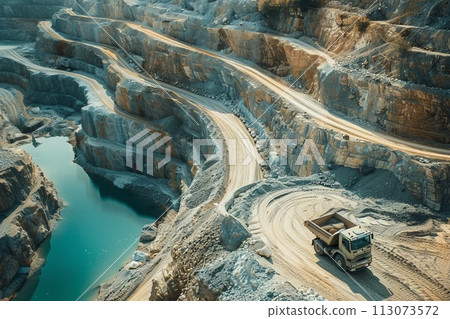 mining dump truck in a quarry, granite mining mining dump truck in a quarry, granite mining 113073572