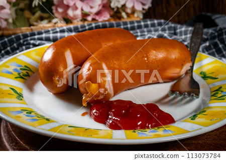 Boiled sausage. Boiled sausage. 113073784