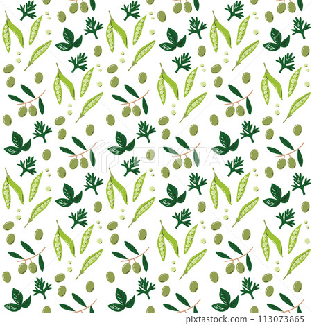 Cute seamless pattern design with olives and peas Cute seamless pattern design with olives and peas 113073865