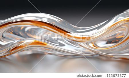 AI-generated content. Beautiful golden three-dimensional sculptural shape. Abstract composition inspiration of 3d graphic. Concept of energy, dynamic themes. Trendy soft blur effect. Best for yours 113073877
