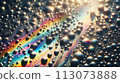AI-generated content. Multicolor oil and water interaction creating a psychedelic rainbow effect. Abstract artwork inspired by petrol spots. Luxury iridescent wallpaper. Contemporary trendy cover 113073888