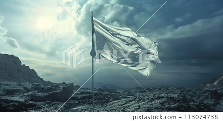 The signaling flag was flying on conquered territory, surrender and give up concept The signaling flag was flying on conquered territory, surrender and give up concept 113074738