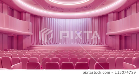 Empty super modern pink theater interior with seats and open stage, culture concept Empty super modern pink theater interior with seats and open stage, culture concept 113074759