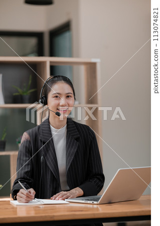 Happy call center woman consulting customer for customer support, help or telemarketing sales. Sales advisor, CRM girl with smile for success customer service, contact us hotline or insurance deal Happy call center woman consulting customer for customer support, help or telemarketing sales. Sales advisor, CRM girl with smile for success customer service, contact us hotline or insurance deal 113074821