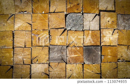 Background of Stacked Wood Cut. Texture and background 113074935