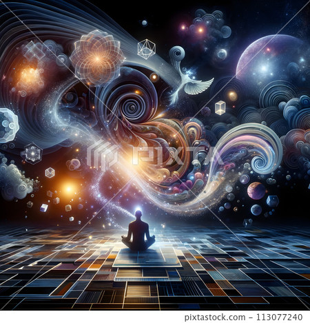 A captivating image merging concepts from cosmology, spirituality, and sacred geometry. A captivating image merging concepts from cosmology, spirituality, and sacred geometry. 113077240