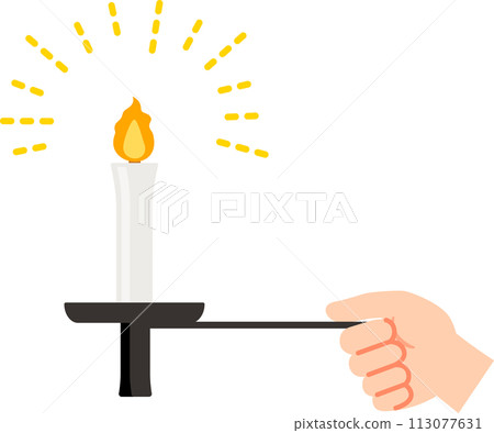 Hand holding a lit candle Hand holding a lit candle 113077631