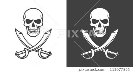 Vector Black and White Skull and Crosshairs Sabers Icon Set Closeup Isolated. Skulls Collection with Outline, Cut Out Style in Front View. Hand Drawn Skull Head Design Template Vector Black and White Skull and Crosshairs Sabers Icon Set Closeup Isolated. Skulls Collection with Outline, Cut Out Style in Front View. Hand Drawn Skull Head Design Template 113077865