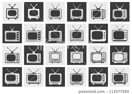 Flat Vector Retro TV Simple Icon Set. Vintage TV Design Template, Clipart. Classic Retro TV Receiver Collection 113077889