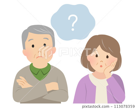 Vector illustration of a senior couple feeling doubts 113078359