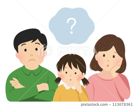Vector illustration of a family of three having doubts 113078361