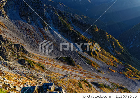 Karasawa Curl in the morning seen from the climb to Mt. Hotakadake in the Northern Alps Karasawa Curl in the morning seen from the climb to Mt. Hotakadake in the Northern Alps 113078519