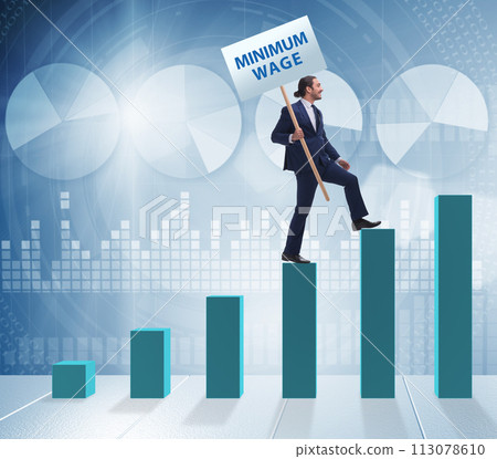 Concept of minimum wage with businessman Concept of minimum wage with businessman 113078610