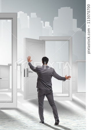 Businessman facing many business opportunities Businessman facing many business opportunities 113078700
