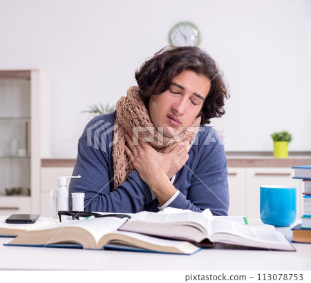 Sick male student suffering at home 113078753