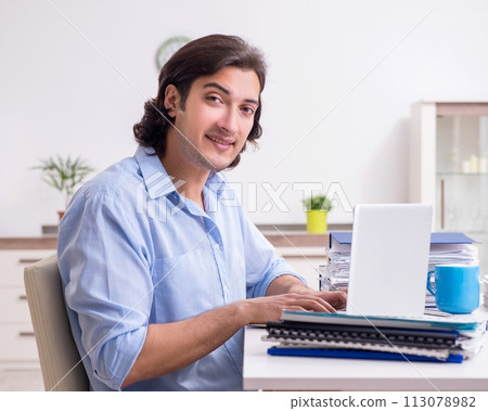 Young male employee working at home 113078982