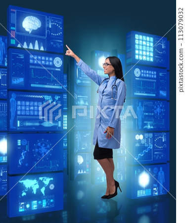Doctor in telemedicine concept pressing buttons 113079032
