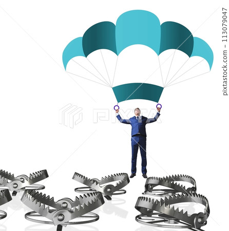 Businessman falling into trap on parachute 113079047