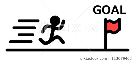 Illustration of a person running as fast as he can towards his destination goal Illustration of a person running as fast as he can towards his destination goal 113079403