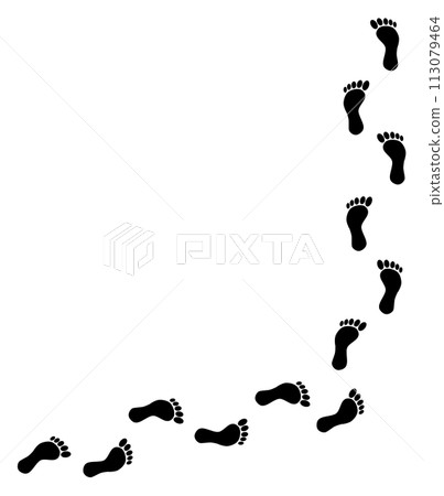 Illustration of footprints of a person walking barefoot Illustration of footprints of a person walking barefoot 113079464