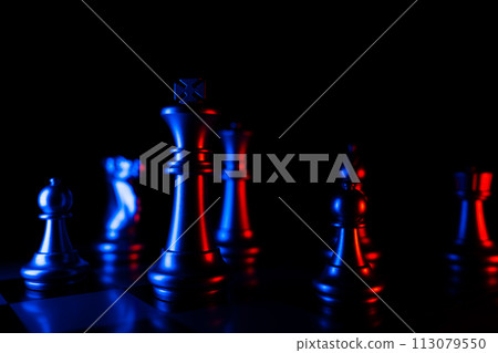 Golden Chess King standing to Be around of other chess, Concept of a leader must have courage and challenge in the competition, leadership and business vision for a win in business games Golden Chess King standing to Be around of other chess, Concept of a leader must have courage and challenge in the competition, leadership and business vision for a win in business games 113079550