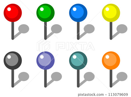 An illustration of a push pin used as stationery to fasten paper or objects An illustration of a push pin used as stationery to fasten paper or objects 113079609