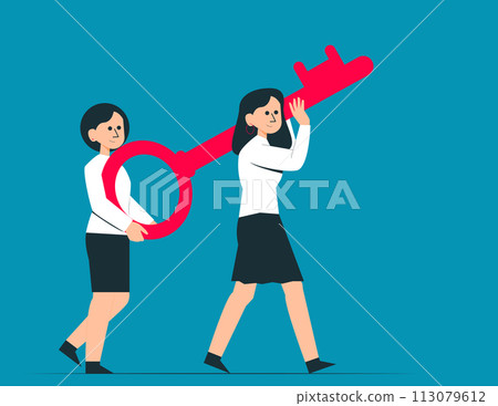 Team holding big key. The key to success 113079612