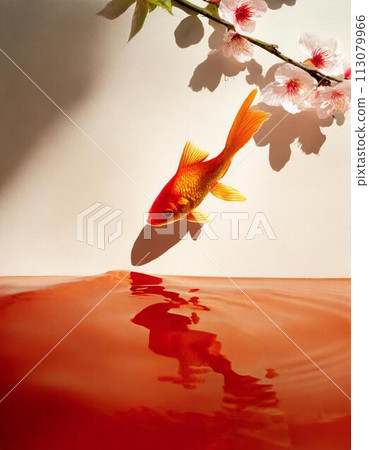 Illustration background of goldfish, Japanese, Japanese style image (AI generated material) 113079966