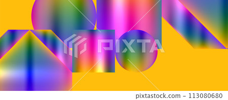 Neon colorful geometric shapes. Vector Illustration For Wallpaper, Banner, Background, Card, Book Illustration, landing page 113080680