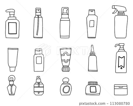 各種化妝品風格的容器/線條圖 各種化妝品風格的容器/線條圖 113080780