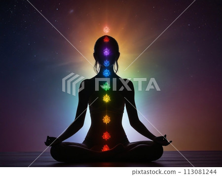 Silhouette of a woman to meditate Silhouette of a woman to meditate 113081244