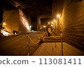 A mysterious illuminated space in the ruins of an underground mine 113081411