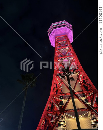 Port tower at night seen from below 113081414