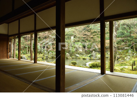 Rengeji Temple in the rain, from inside the Shoin 113081446