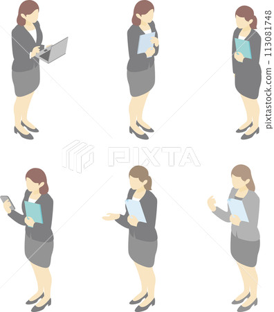 商業等距人女性求職換工作工作插畫素材集 商業等距人女性求職換工作工作插畫素材集 113081748