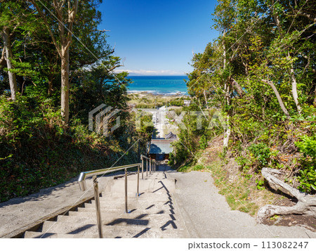 View of the approach and the Pacific Ocean from the main shrine of Susaki Shrine 113082247