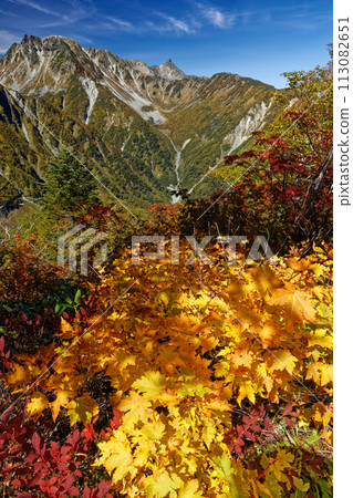 Autumn leaves of Byobushi Nokoru in the Northern Alps and Mt. Yarigatake 113082651