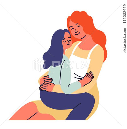 Daughter cuddling mother happy family relationship Daughter cuddling mother happy family relationship 113082659