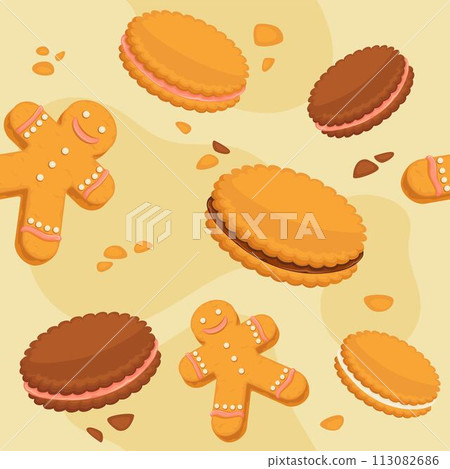 Cookies and chocolate cream seamless patterns 113082686
