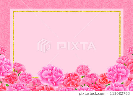 康乃馨、花邊圖案和金葉華麗的框架背景,母親節 康乃馨、花邊圖案和金葉華麗的框架背景,母親節 113082763