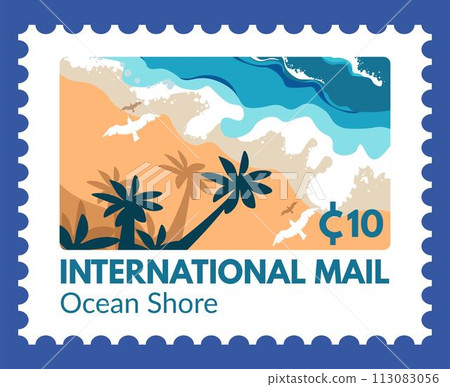 International mail, Ocean shore , postmark with sea 113083056