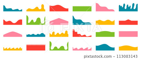 Website border and header set with drops, waves, organic and geometric shapes. Isolated vector template for website, app, poster, banner. 113083143