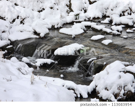 Snowy scenery of Eizawa River in early spring 113083954