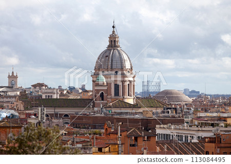 Aerial view of Church of Saints Ambrose and Charles Borromeo in Rome 113084495